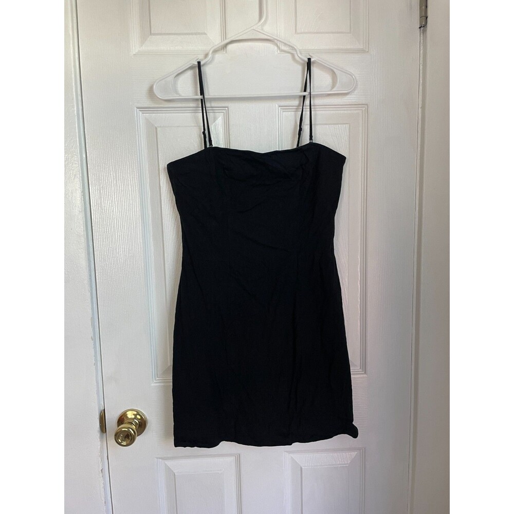 COS Black Dress Size 8 Linen Blend spaghetti straps adjustable removable lined